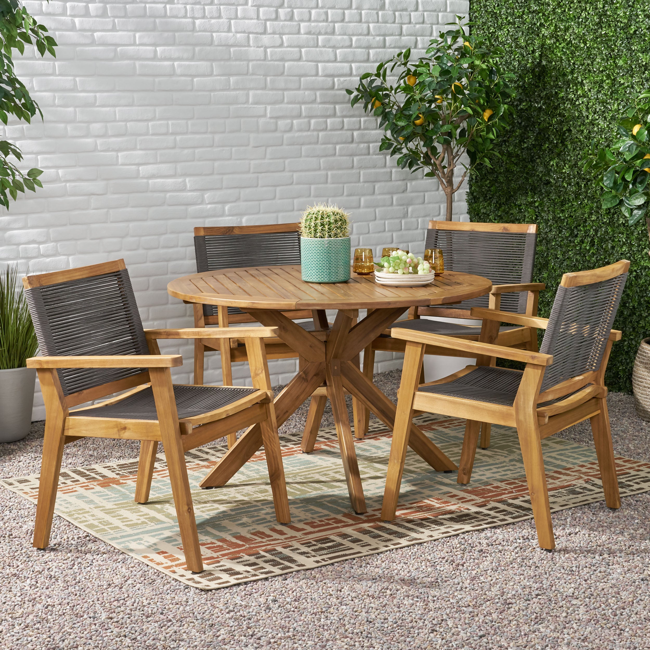 Specter Outdoor 5 Piece Acacia Wood Dining