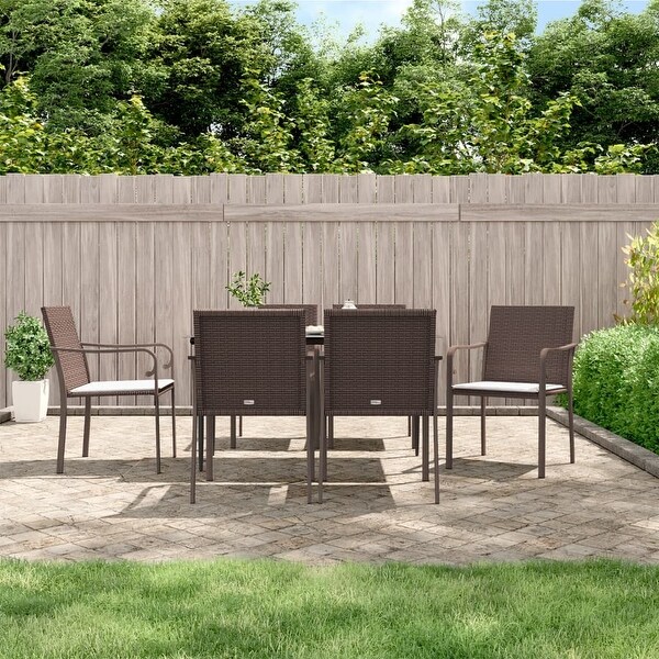 vidaXL Patio Dining Set Table and Chair with Cushions Poly Rattan and Steel