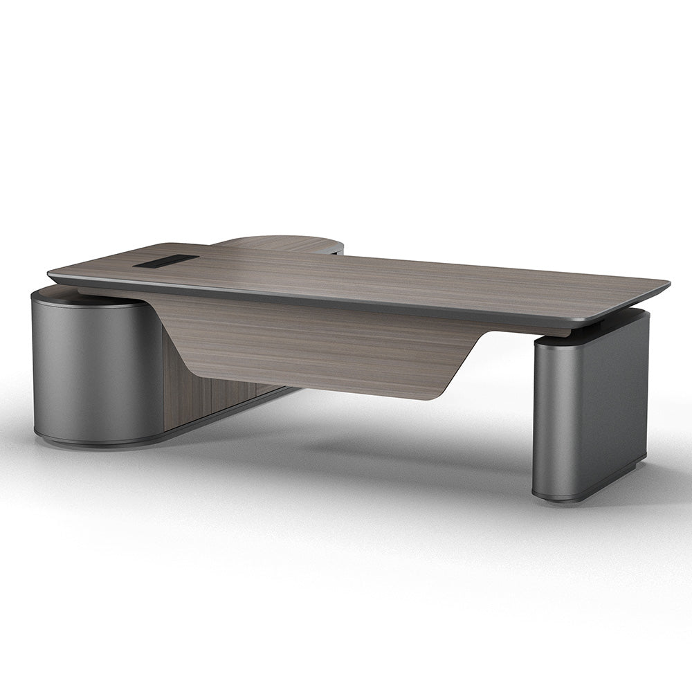 LUCA Sit & Stand Executive Desk with Electric Lift and Reversible Return 240cm - Hazelnut & Grey