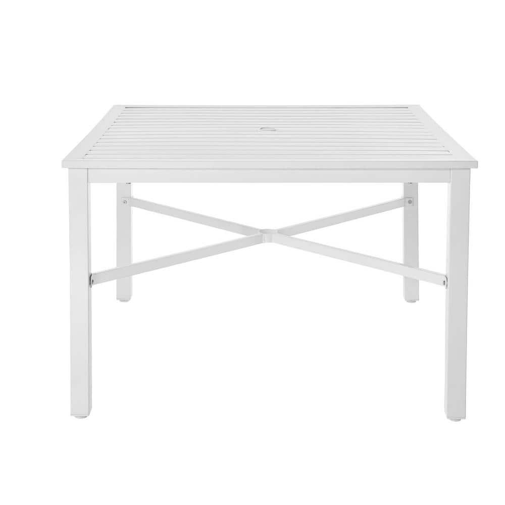 StyleWell 42 in Mix and Match Lattice White Square Metal Outdoor Patio Dining Table with Slat Top