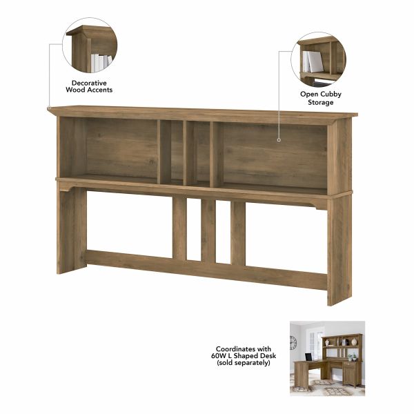 Bush Furniture Salinas 60W L Shaped Desk with Hutch in Reclaimed Pine