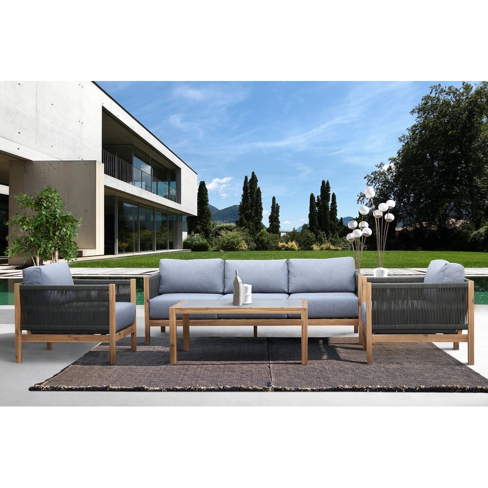 Sienna 4 Piece Outdoor Patio Eucalyptus Wood and Rope Sofa Seating Set