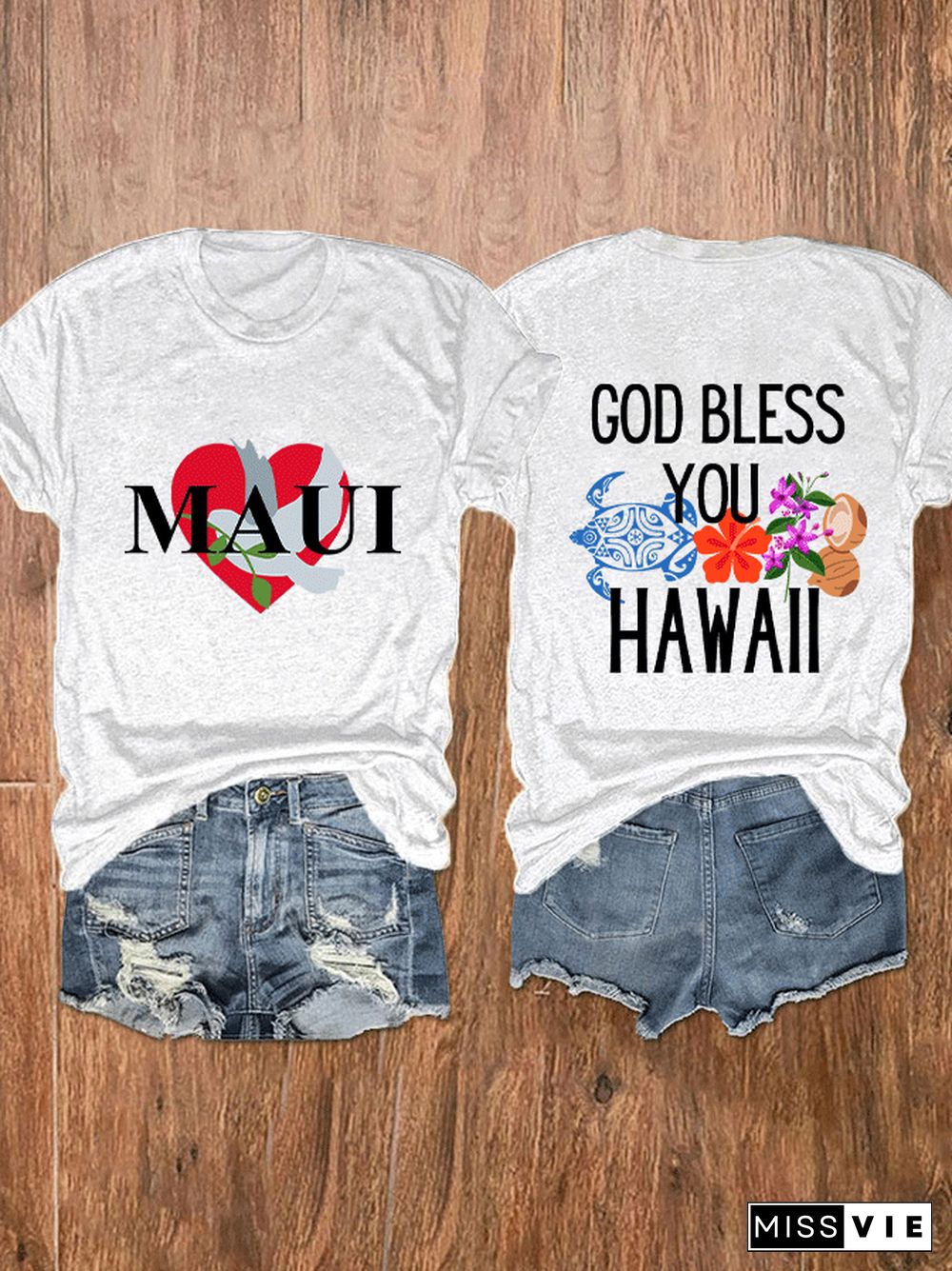 Women's 'God Bless You Hawaii Maui' Print T-Shirt