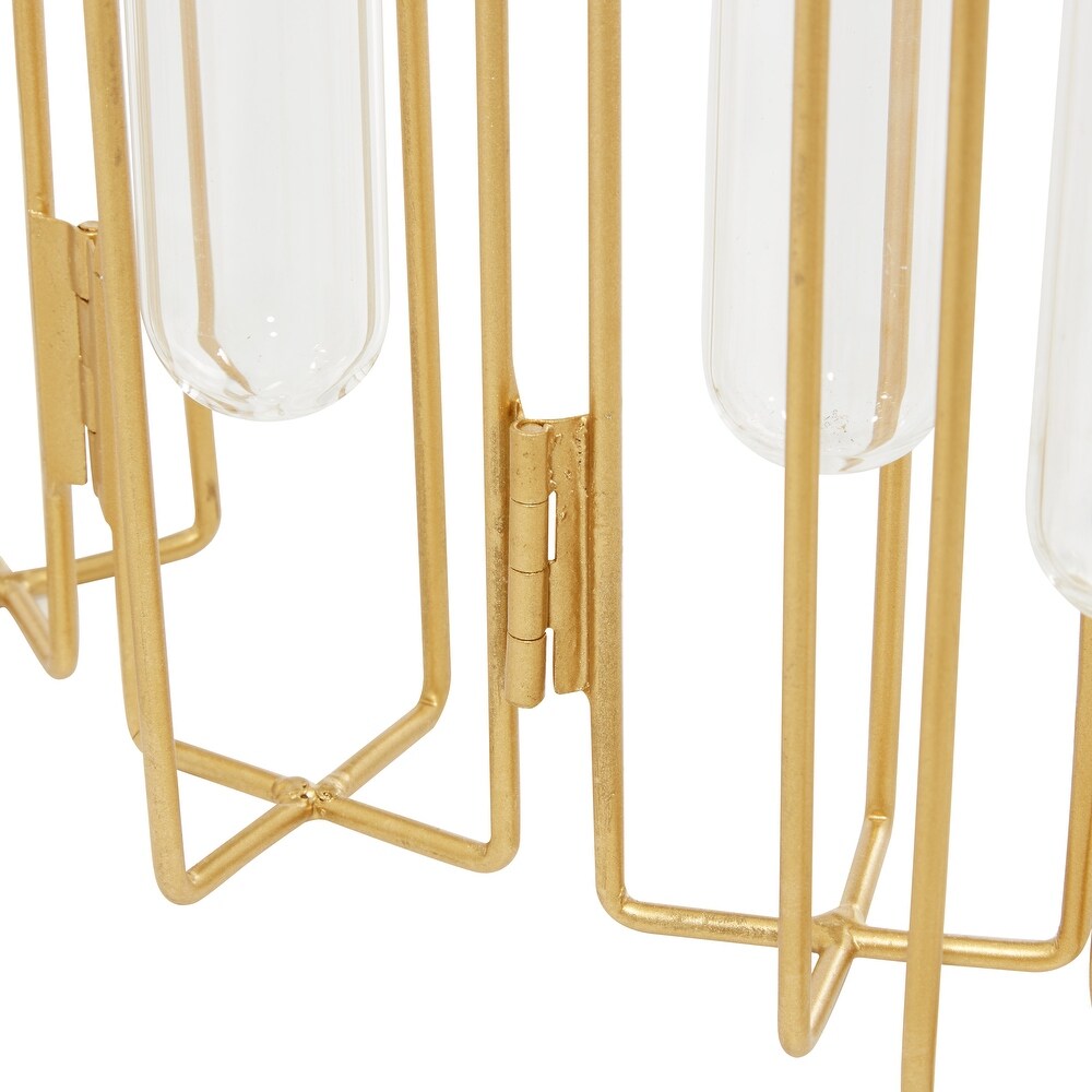 Gold or Silver Metal Foldable Vase with Clear Glass Tubes