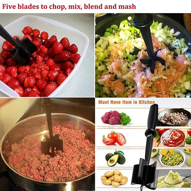 Meat Masher Multifunctional Heat Resistant Nylon Hamburger Chopper Ground Meat Chopper Utensil Non Stick Cookware