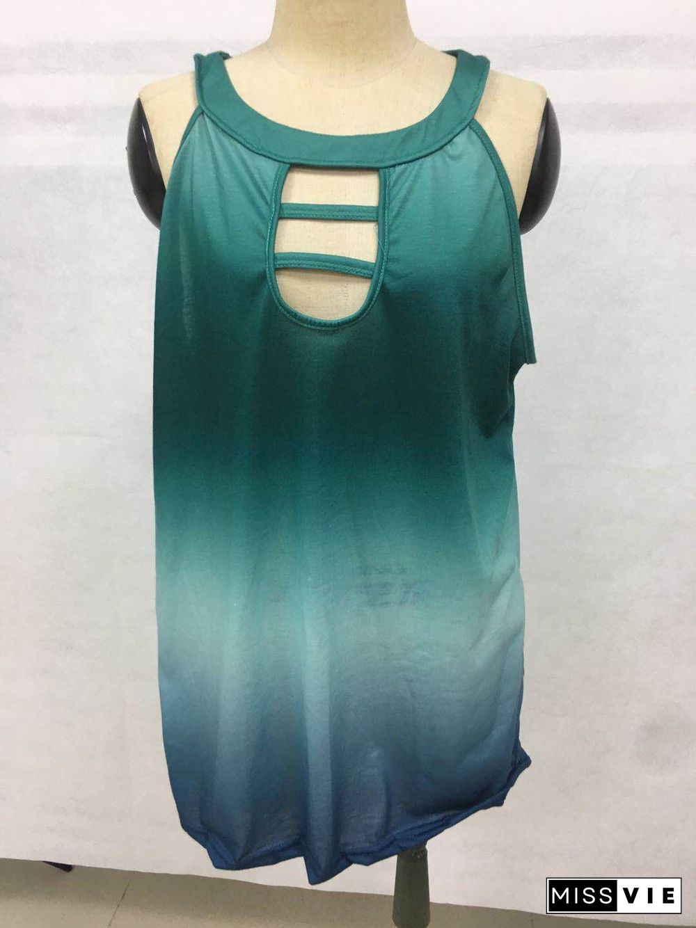 Green Tie Dye Hollow Out Neck Tank Top