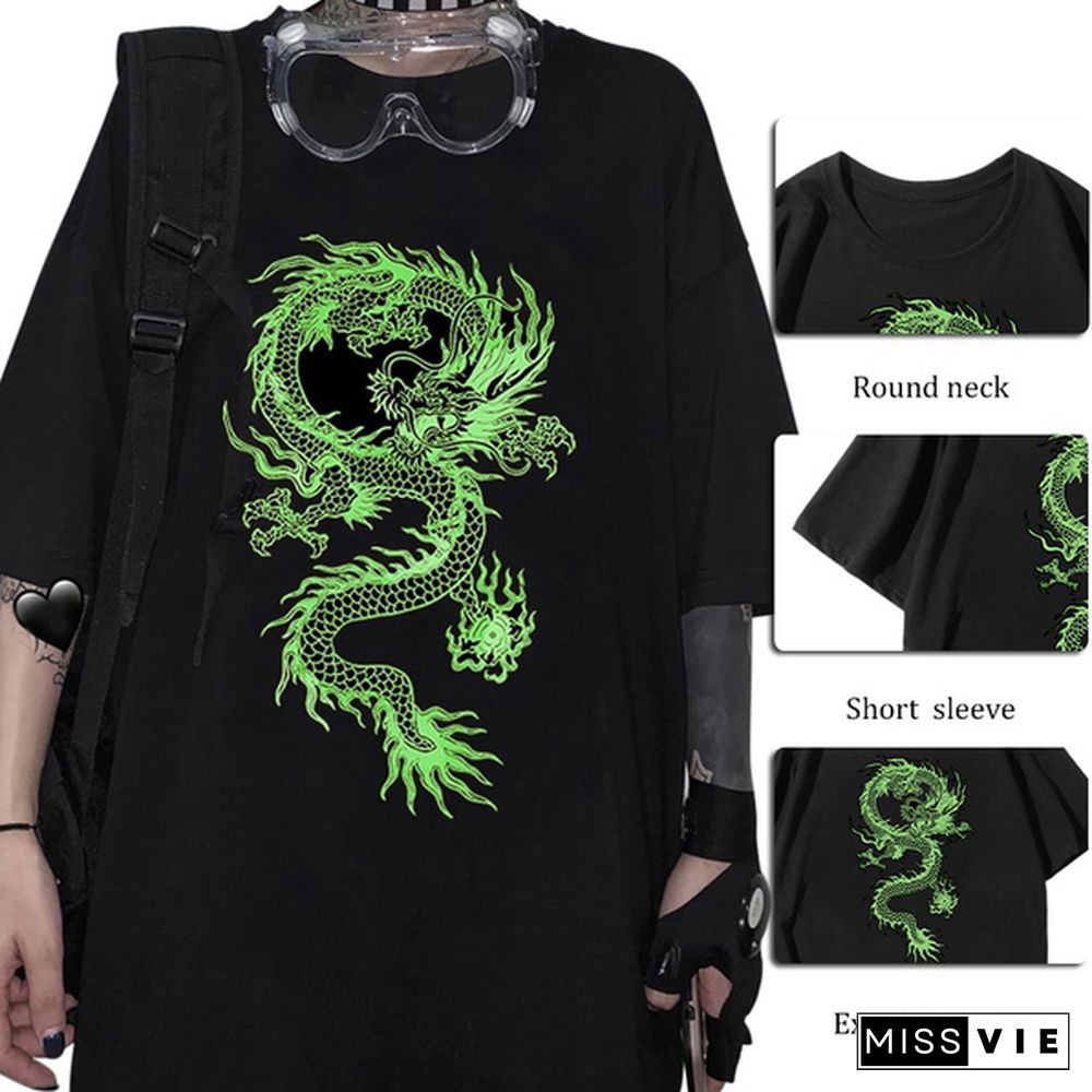 Unisex Men Women Dragon Print T-Shirt Plus Size Short Sleeve Casual Shirt Streetwear Hip Hop Tops Harajuku Ladies Summer Tee