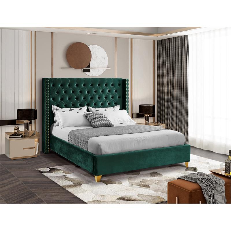 Meridian Furniture Barolo Green Velvet Queen Bed