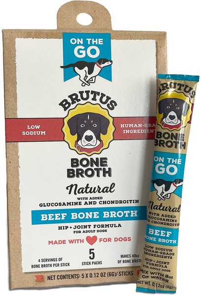 Brutus Broth Instant Bone Broth Beef Flavor Dry Dog Food Topper， 5 count