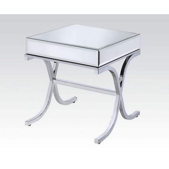 Acme 81197 Yuri End Table  Mirrored Top   Chrome