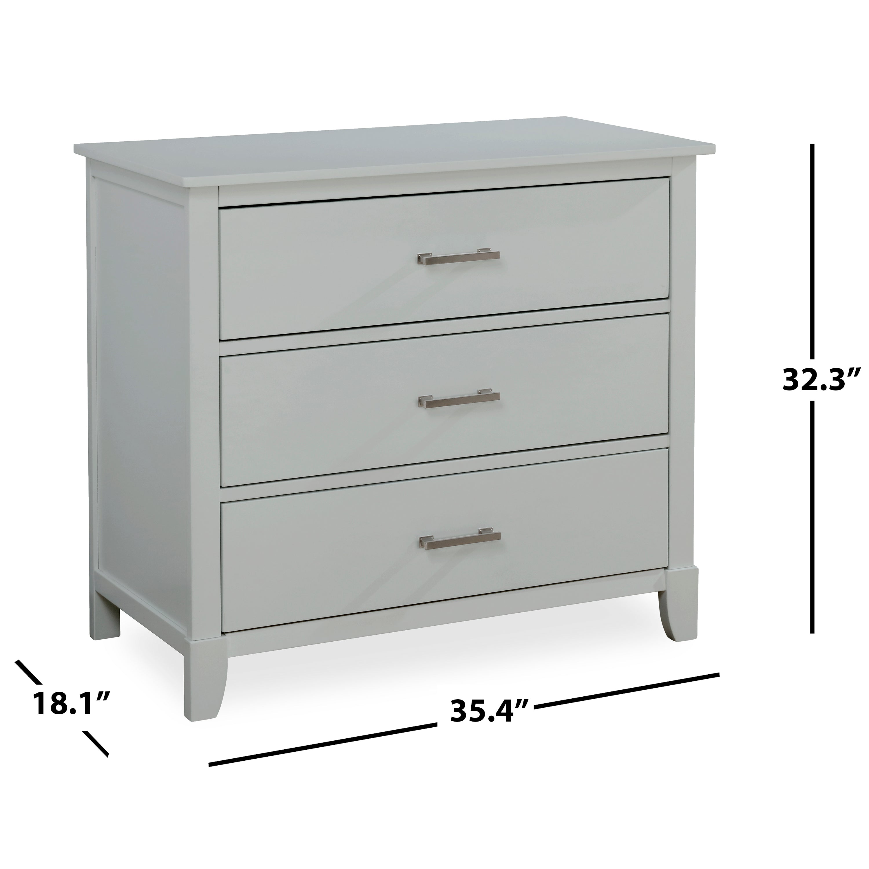 Dream on Me Universal 3 Drawers Chest in Silver Grey Pearl, Kids Bedroom Dresser, Three Drawers