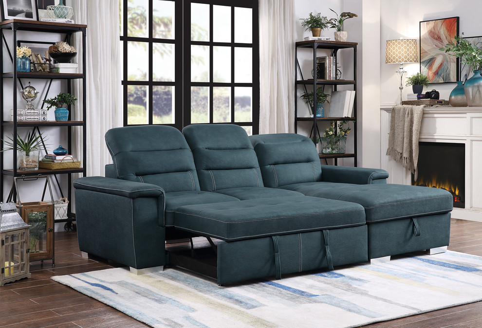 Brooks 2 Piece Set Sectional Sofa With Pull Out Bed And Storage  2 Tone   Contemporary   Sectional Sofas   by Lexicon Home  Houzz