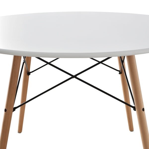 42 inch Round Modern Dining Table Mid Century Style， Beech and White Color