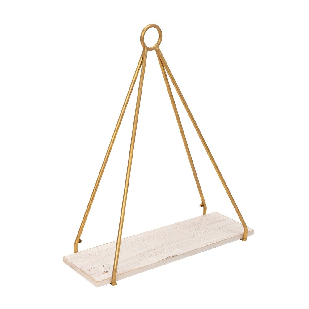 Set of 2 White and Gold Triangle Decorative Wall Shelves 24\