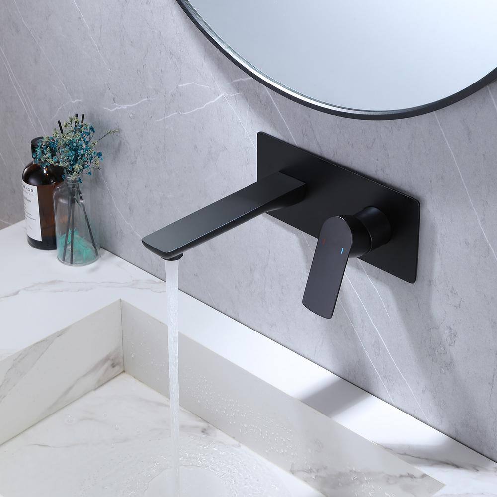 BWE Single-Handle Wall Mount Bathroom Faucet With Deck Plate in Matte Black A-93014-B