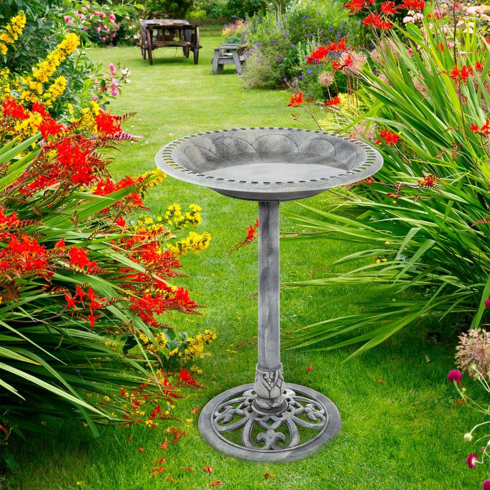 Pure Garden Weather Resistant Antique Bird Bath in Gray HW1500107