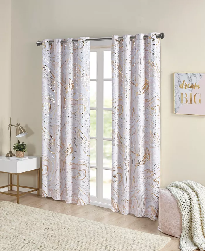 Intelligent Design Rebecca Grommet Top Printed Marble Metallic Total Blackout Curtain  50 W x 84 L