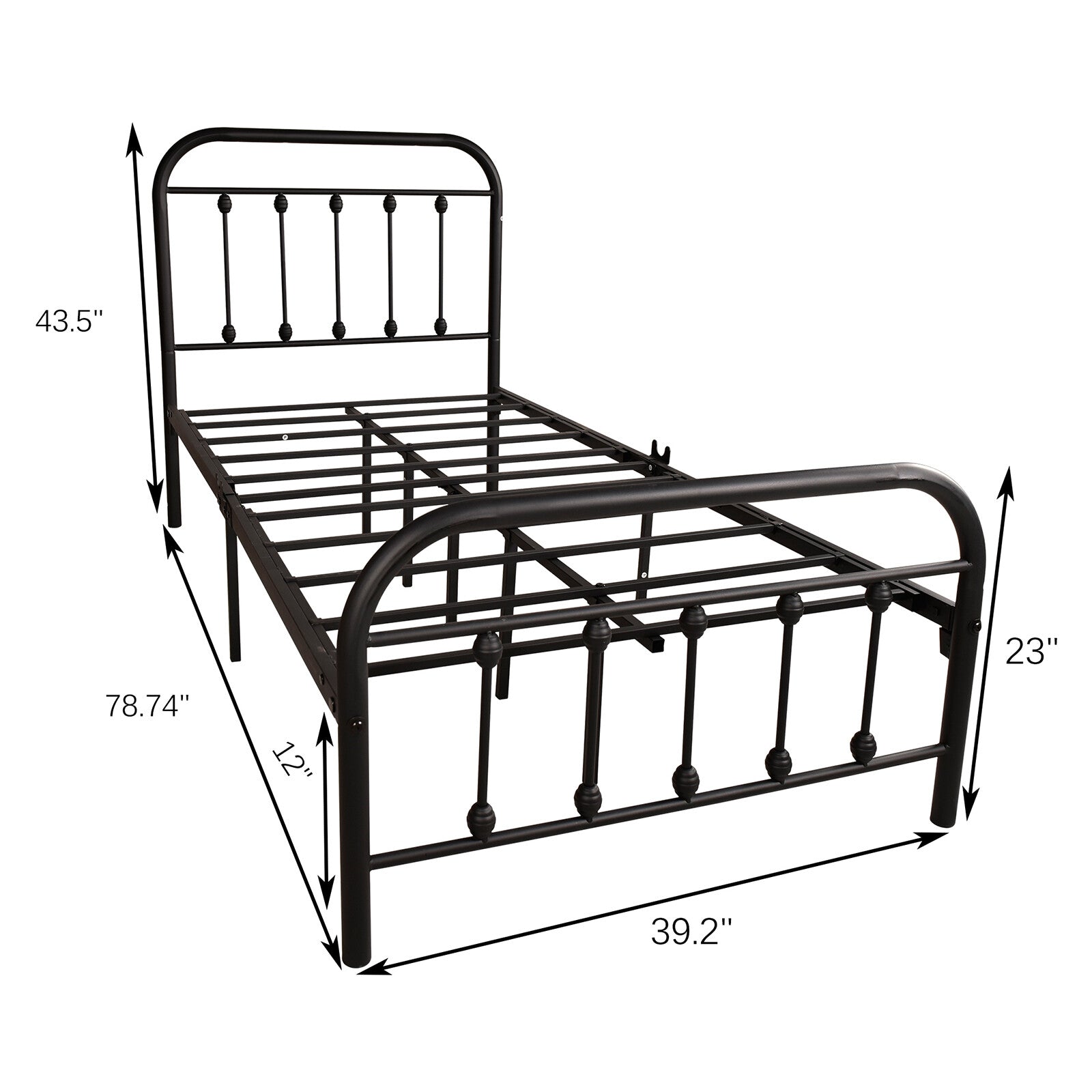 MASBEKTE Vintage Platform Metal Bed Frame Headboard Footboard Heavy Duty Steel Slabs Twin Black