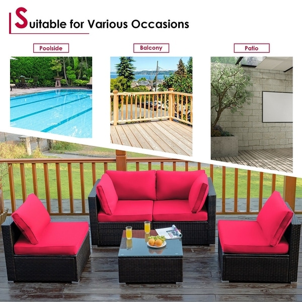 5Pcs Cushioned Patio Rattan Furniture Set