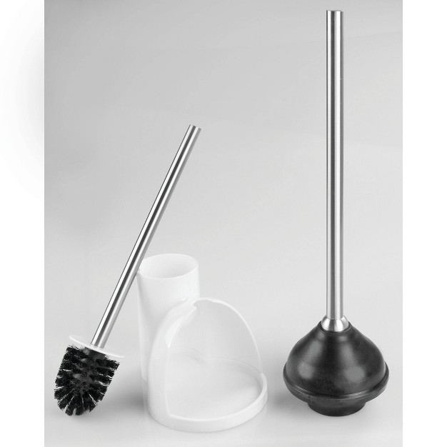 Idesign Toilet Brush With Holder And Plunger Set White