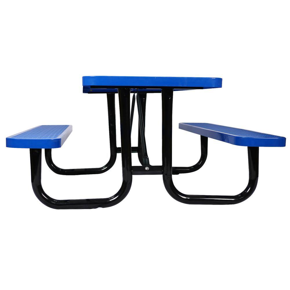 Afoxsos 6 ft. Blue Rectangular Outdoor Carbon Steel Picnic Table with Umbrella Pole DJHX015