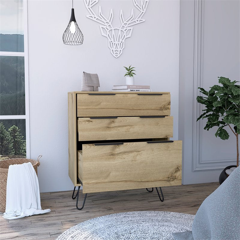 Atlin Designs Modern Metal Dresser with 3-Drawer & Countertop in Light Oak