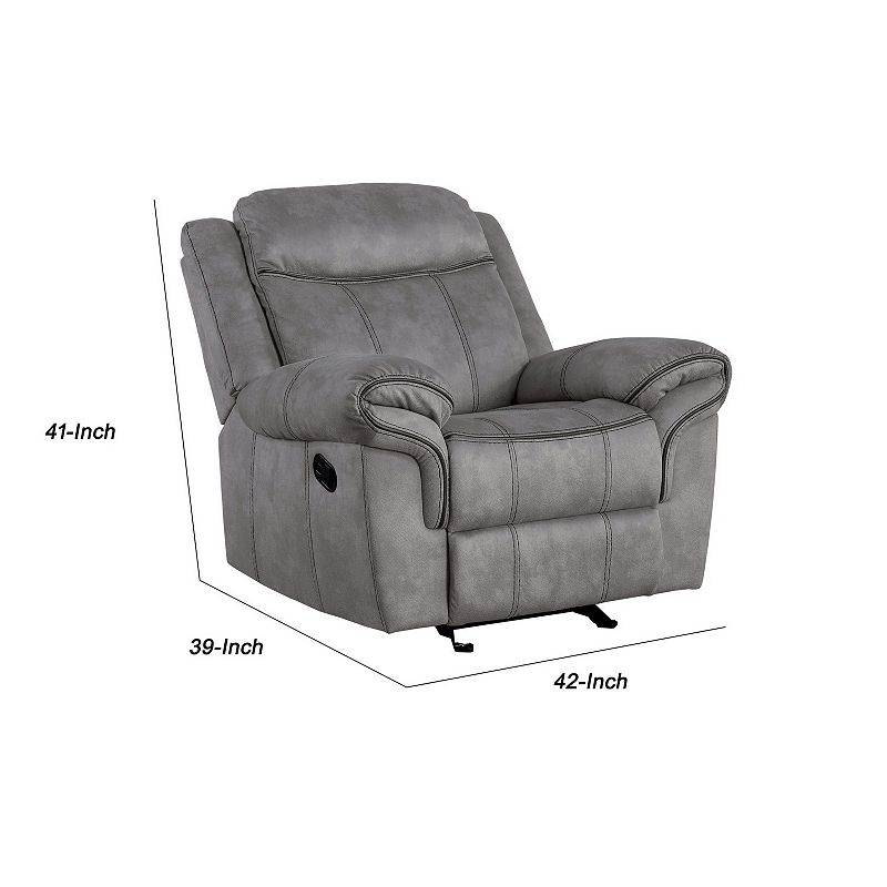 Fabric Upholstered Metal Reclining Club Chair with Center Console， Gray