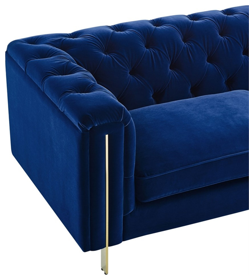 Charlene Blue Velvet Button Tufted Sofa   Contemporary   Sofas   by Homesquare  Houzz