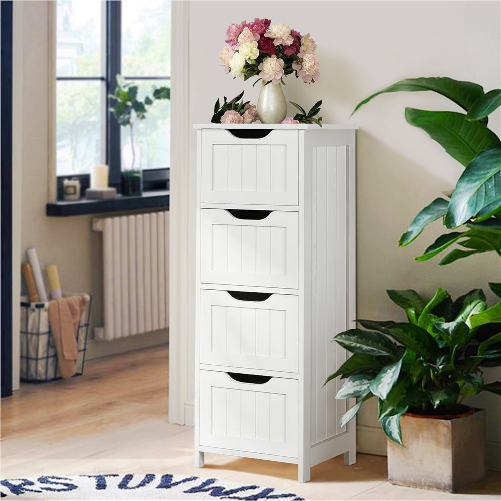 Yaheetech 4 Drawers Free-Standing Bathroom Floor Cabinet, White