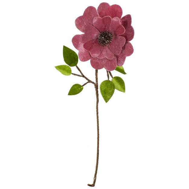 Pink Heart Flower With Stem And Leaves Christmas Pick