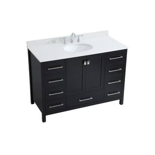 Timeless Home 48 in. W Single Bath Vanity in Black with Quartz Vanity Top in White with White Basin with Backsplash TH37648BlackBS