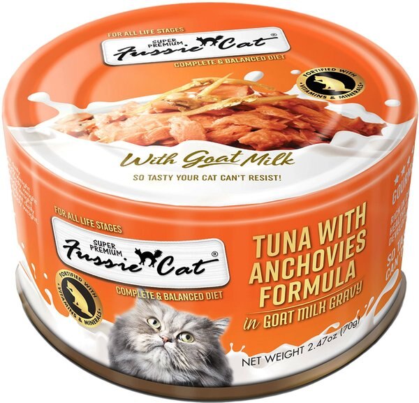 Fussie Cat Tuna with Anchovies in Goats Milk Wet Cat Food， 2.47-oz can， case of 24