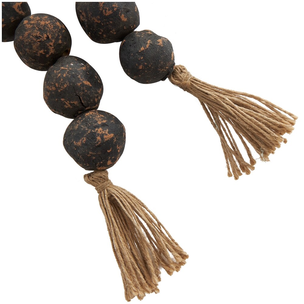 Paper Mache Handmade Round Intricately Shaped Large Distressed Beaded Garland with Tassel