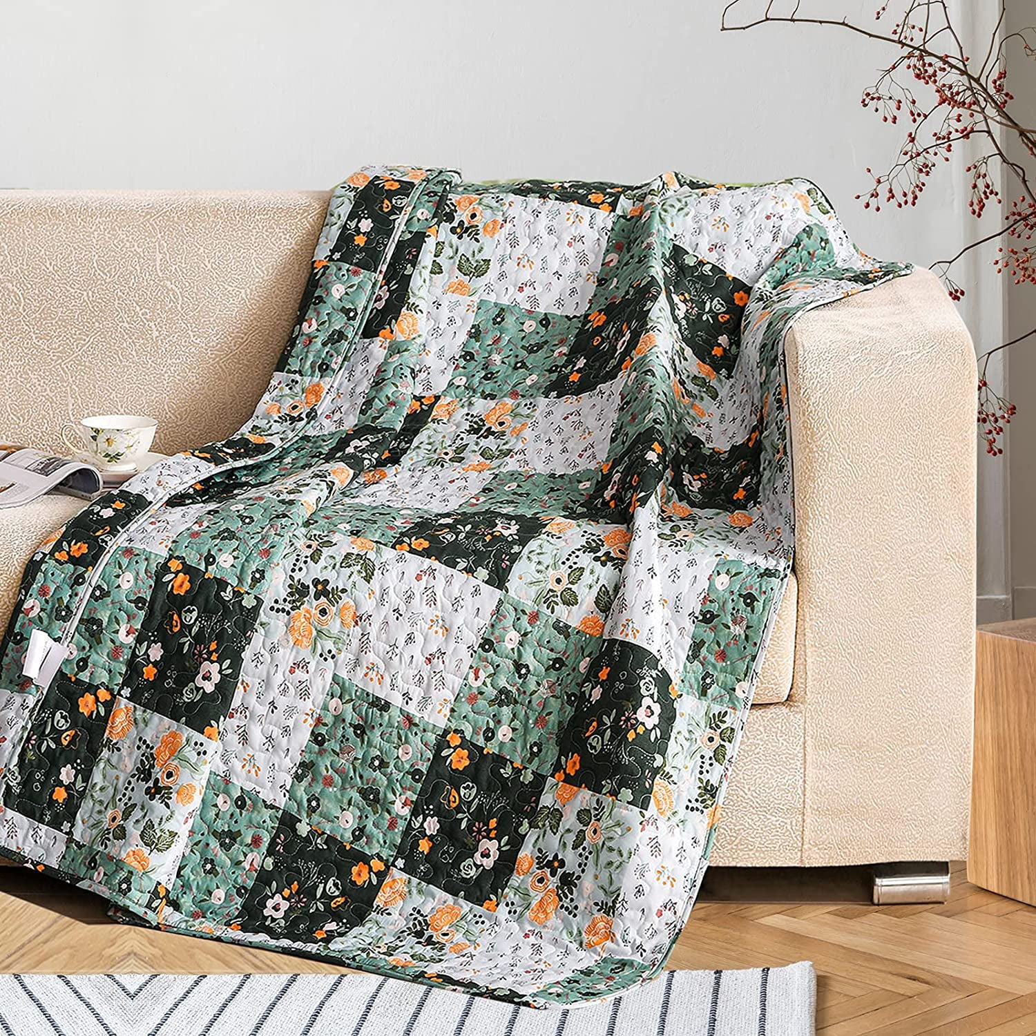 Exclusivo Mezcla Microfiber Boho Patchwork Pattern Quilted Throw Blanket for Bed/Couch/Sofa， Soft and Lightweight (50