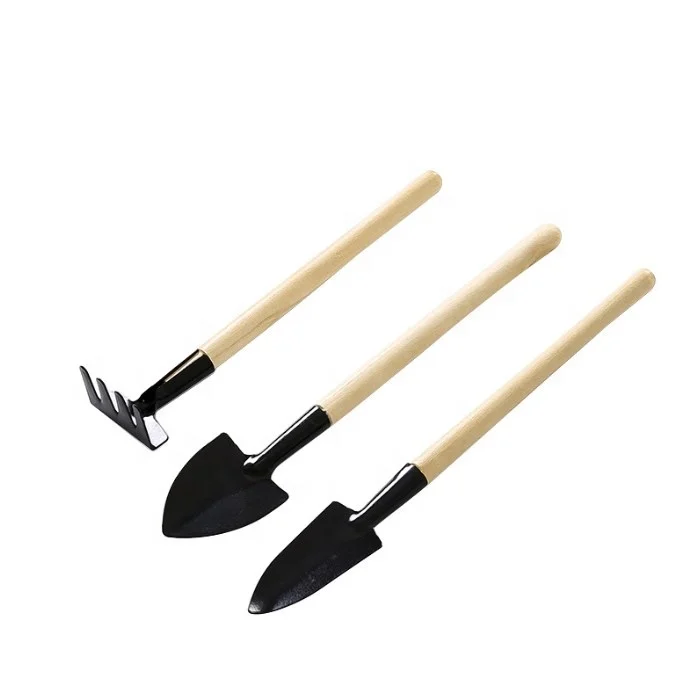 kids gardening tools 3 Piece Set Mini Garden Tool Spatula Rake Seedling Machine for Outdoor Potted Flowers Iron Wood Black