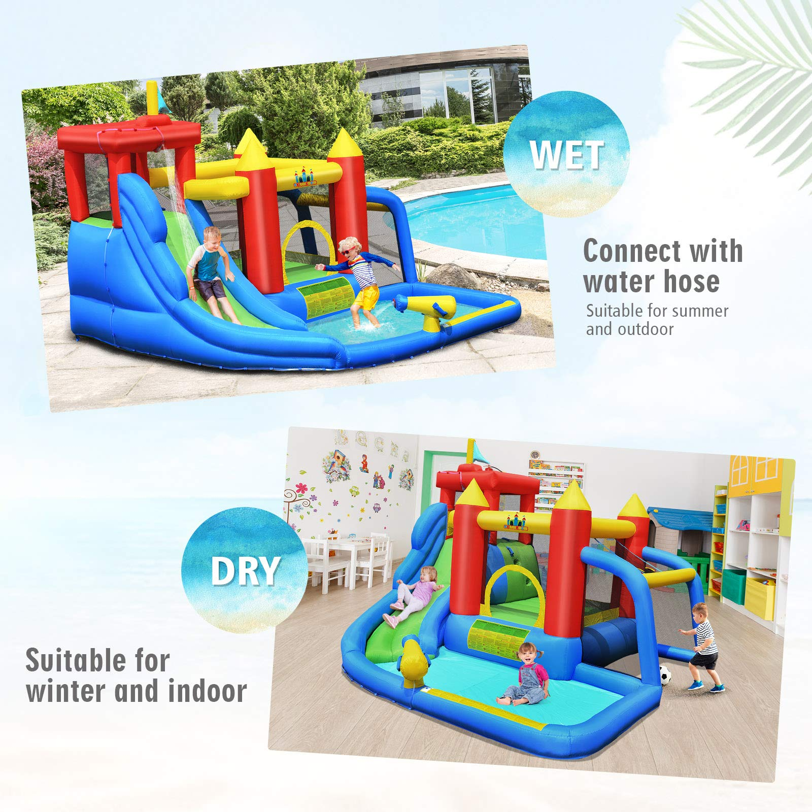 BOUNTECH Inflatable Bounce House, 7 in 1 Water Slide Park w/ Jumping Area