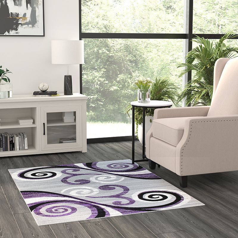 Masada Rugs Masada Rugs Stephanie Collection 4'x5' Area Rug with Modern Contemporary Design in Purple， Gray， Black and White - Design 1100