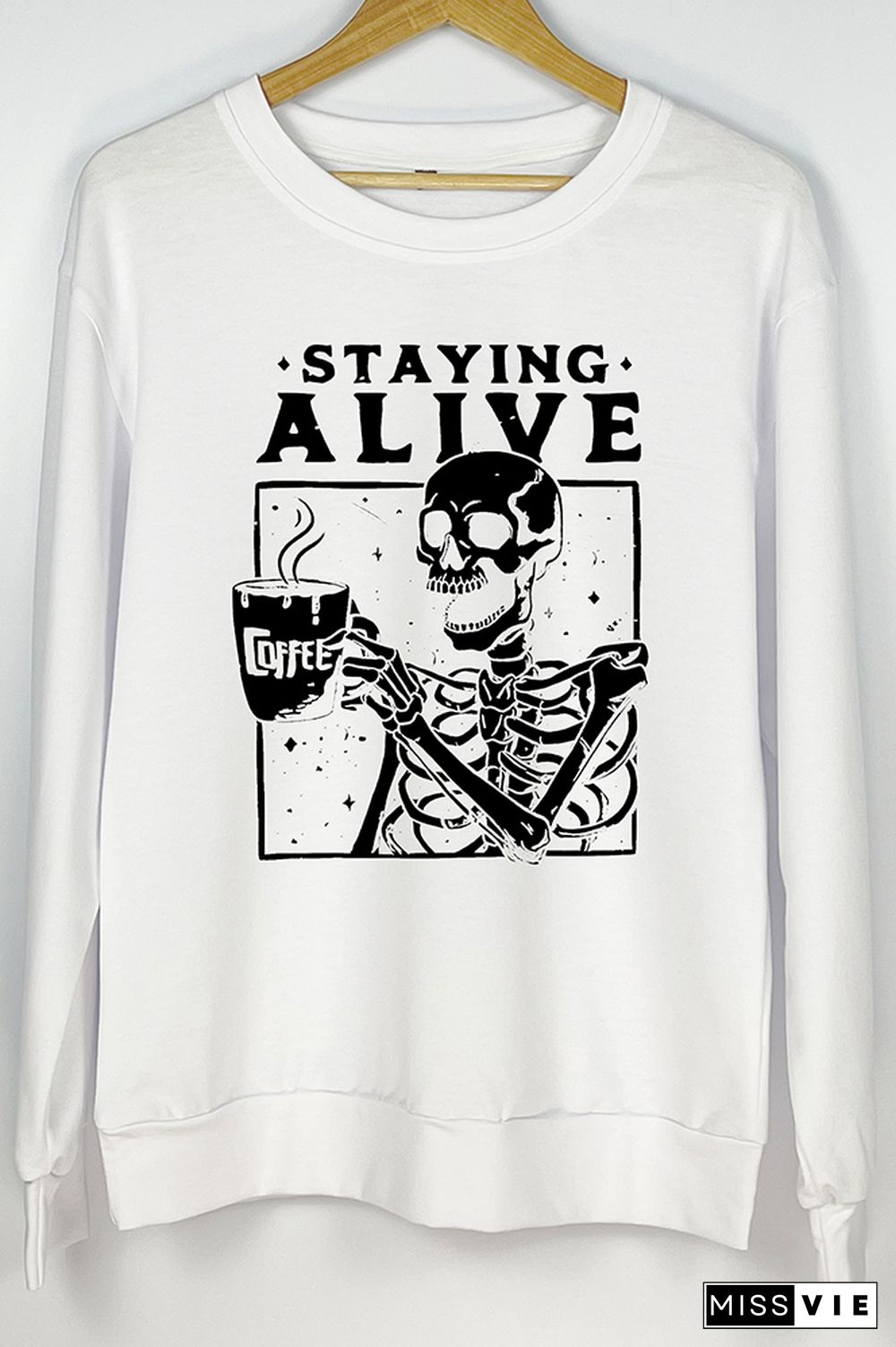 Staying Alive Halloween Print O-neck Long Sleeve Sweatshirts Women Wholesale