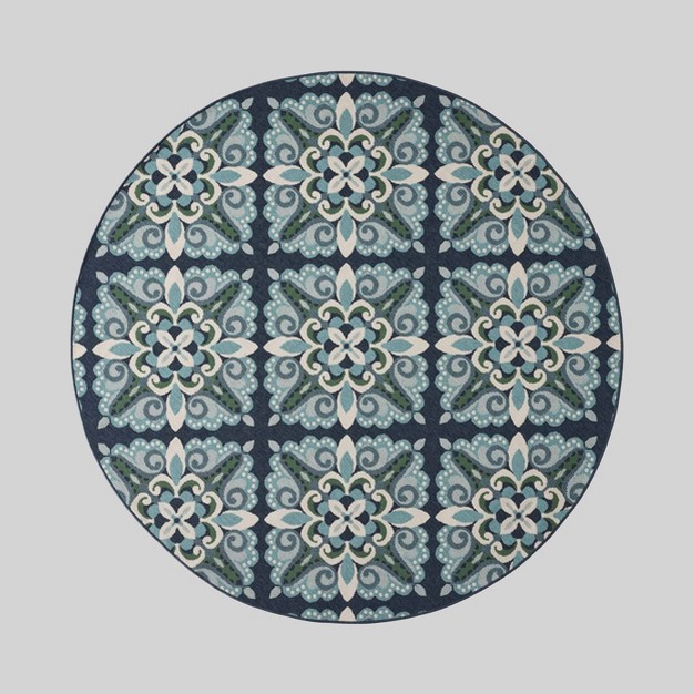 Round Kaia Medallion Outdoor Rug Blue green Christopher Knight Home