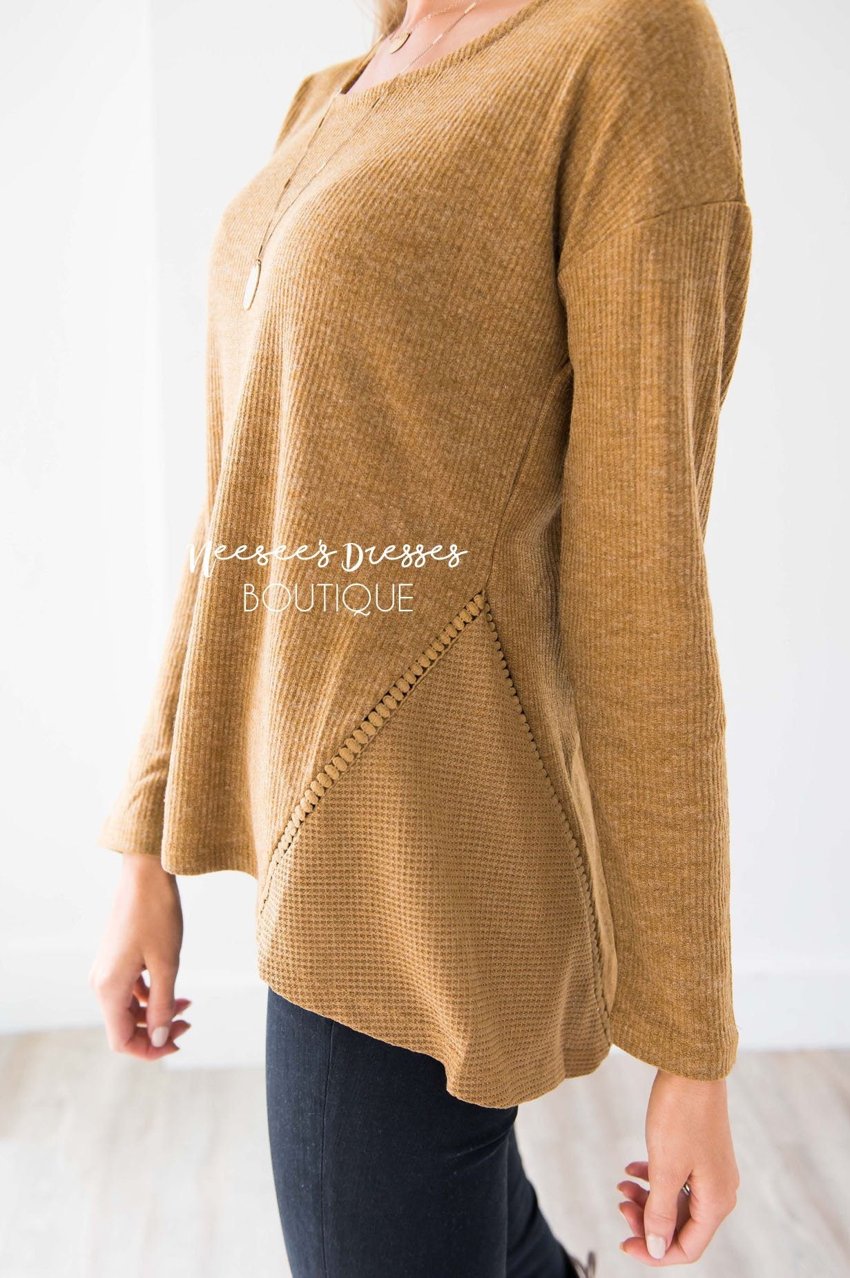 Ribbed Camel Ladder Lace Detail Thermal