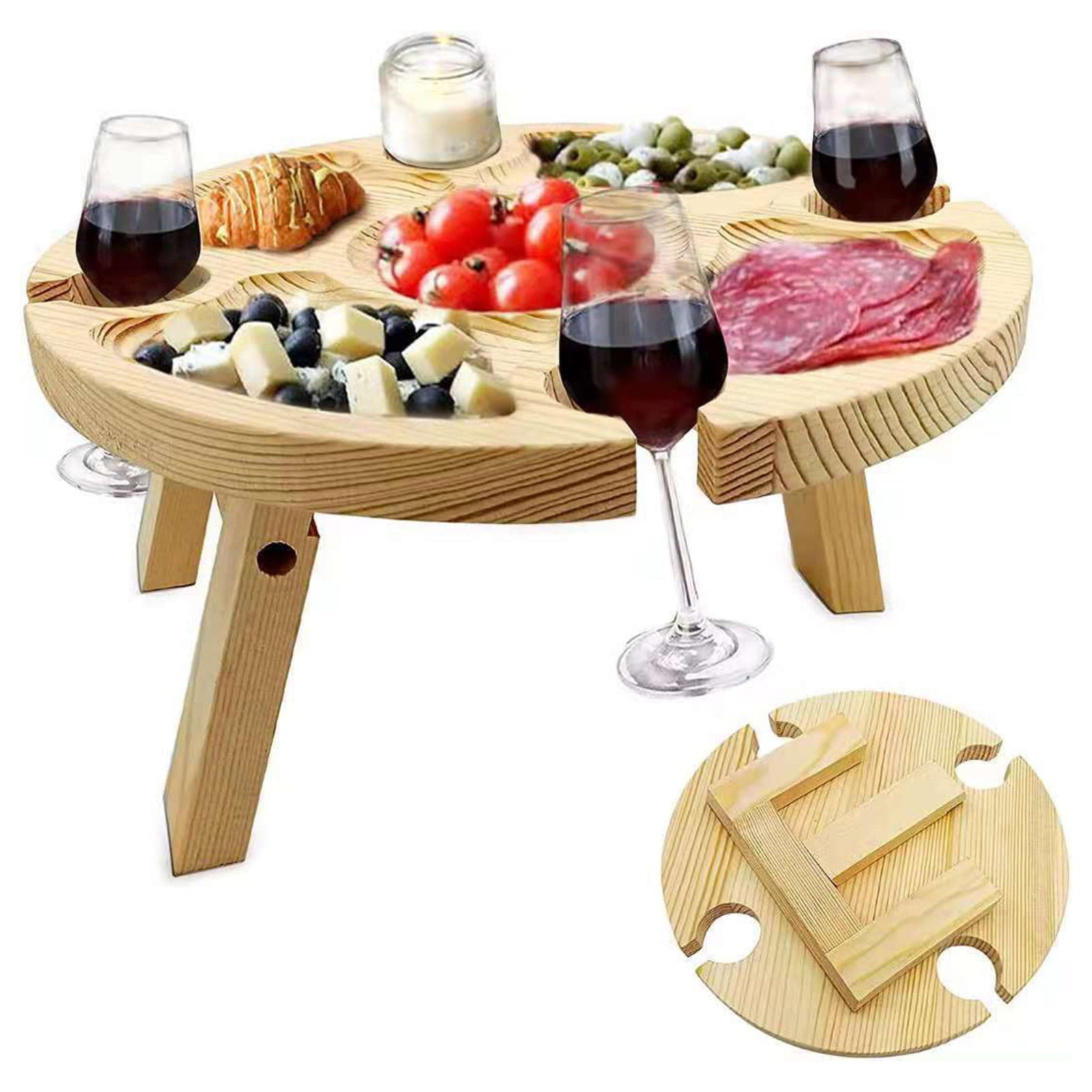 XWQ Folding Table Compact Wide Application Wood Outdoor Wine Glass Holder Picnic Table for Garden