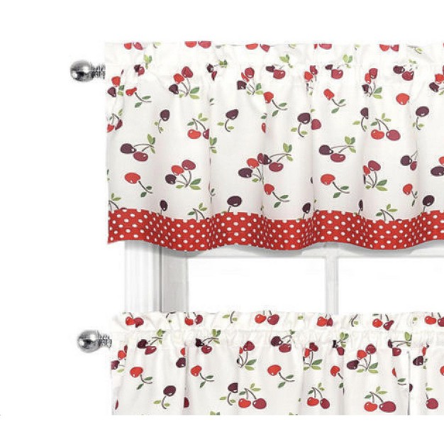 Goodgram Montauk Accents Spring Cherries amp Polka Dots Complete 3 Pc Kitchen Curtain Tier amp Valance Set 58 In W X 14 In L