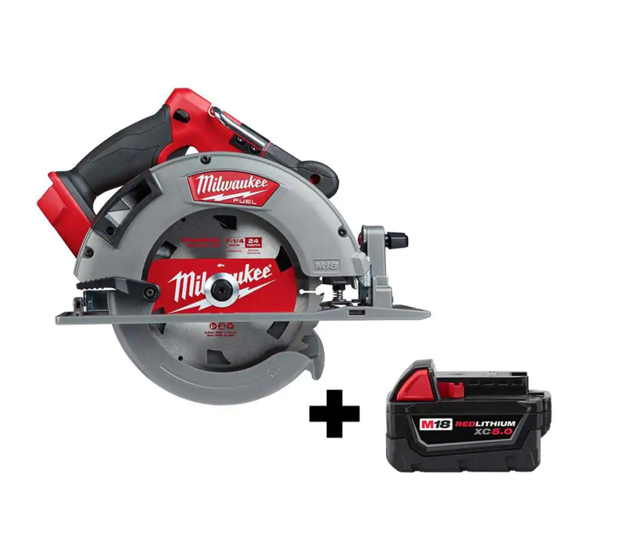 Milwaukee 2732-20-48-11-1850 M18 FUEL 18V 7-1/4 in. Lithium-Ion Brushless Cordless Circular Saw with M18 5.0 Ah Battery