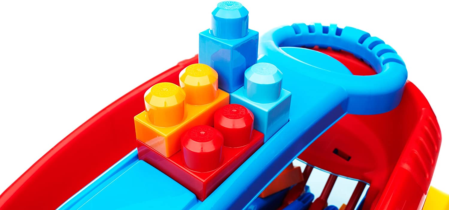 MEGA BLOKS Toy Building Set Toddler Blocks, Block Scooping Wagon Learning Toy with Storage - Blue