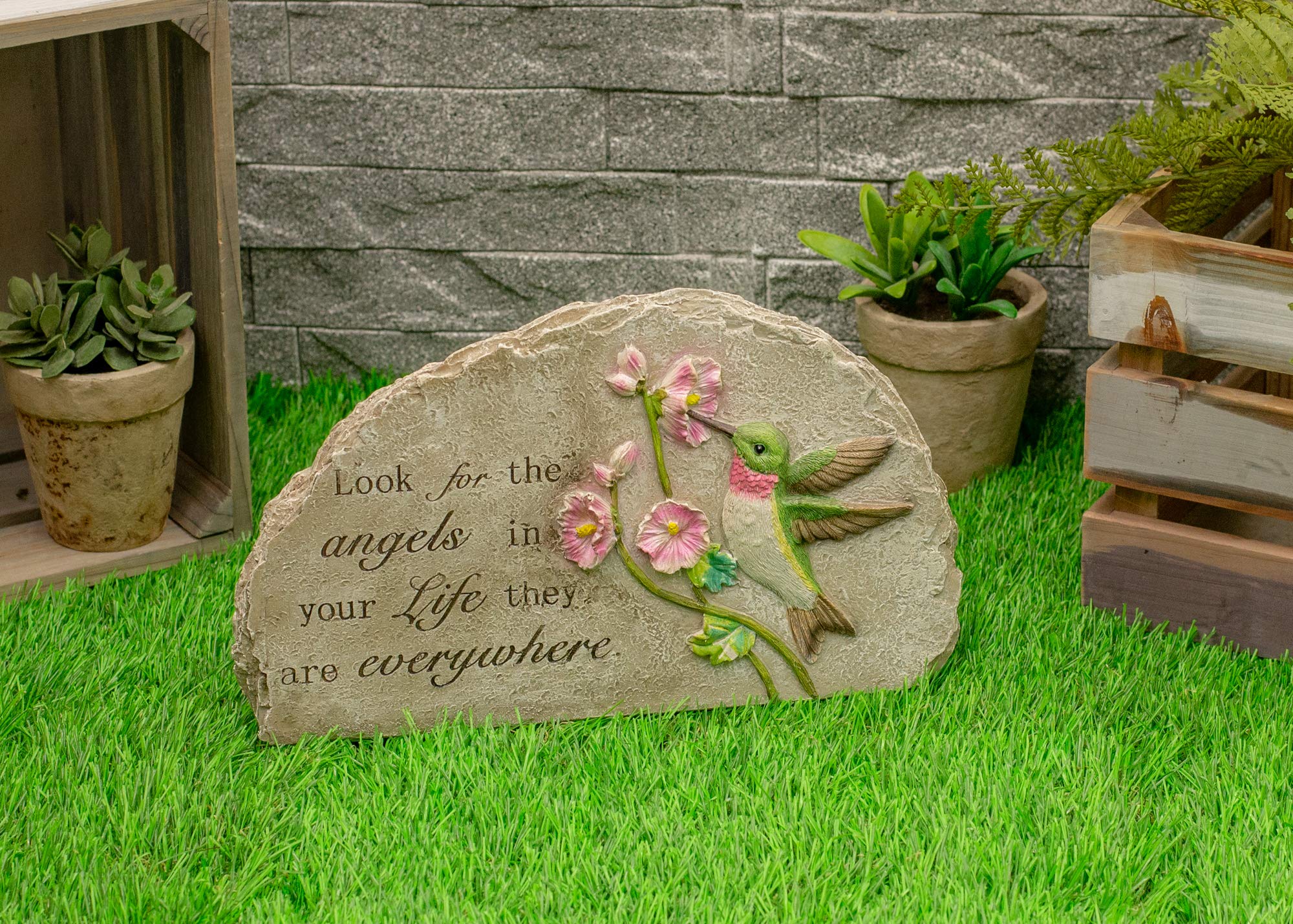 Look For The Angels Green Hummingbird 11 x 7 Resin Decorative Outdoor Garden Stone