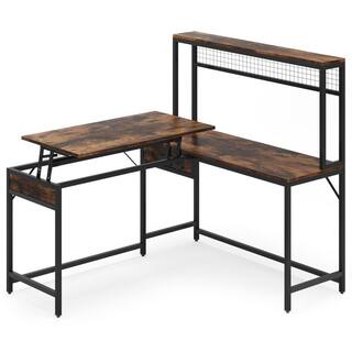 TRIBESIGNS WAY TO ORIGIN Perry 55 in. L-Shaped Brown Wood Computer Desk with Hutch and Adjustable Lift Top J-G393