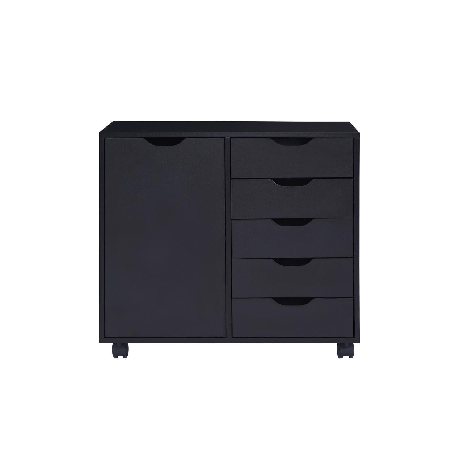 Naomi Home 5 Drawer Dresser, Tall Dressers for Bedroom, Kids Dresser with Wheels, Storage Shelves with Drawers, Small Dresser for Closet, Makeup Dresser with 180 lbs Capacity - Black