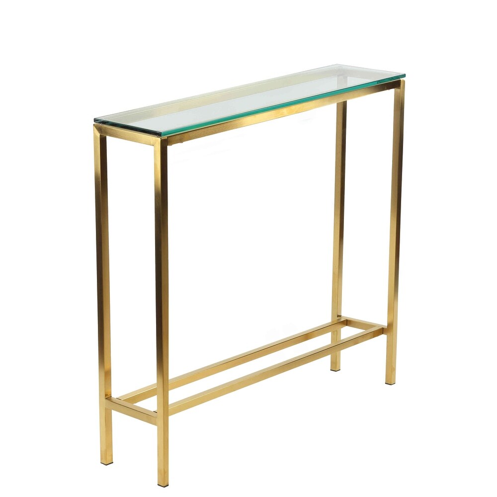 Cortesi Home Julie Console Table  Brushed Gold Color with Clear 10mm Glass  Skinny 28\