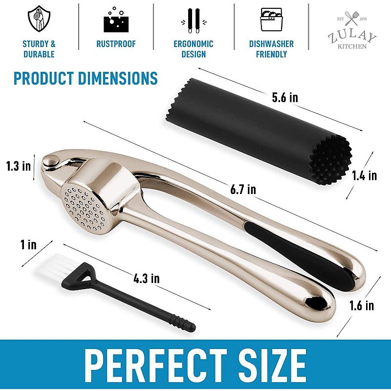 Garlic Press and Peeler Set With Silicone Peeler and Brush