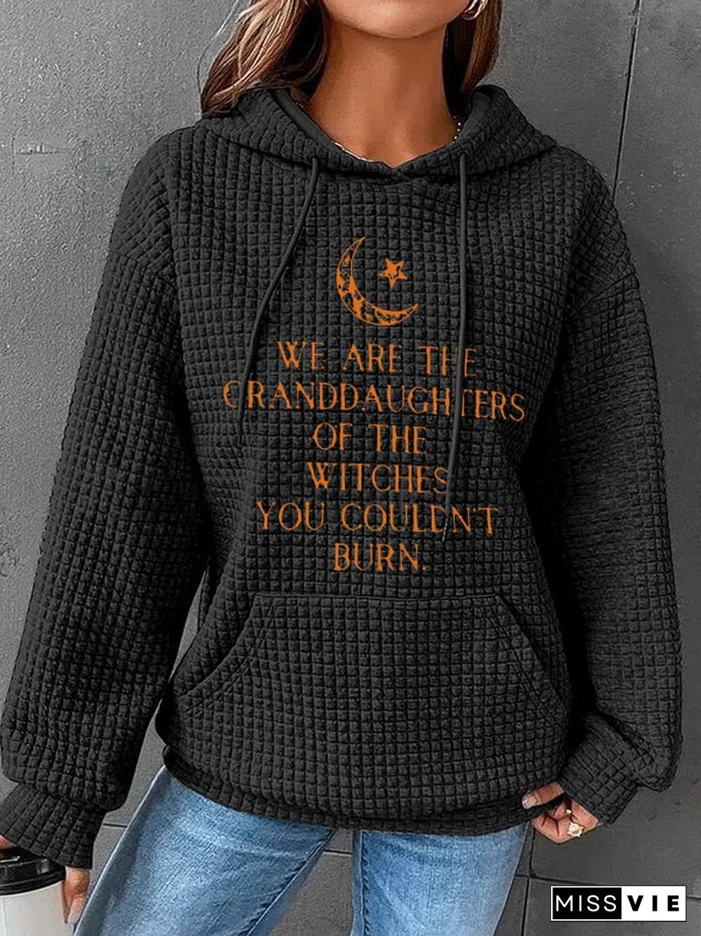 Women's We Are The Granddaughters of Witches You Could Not Burn Print Waffle Hoodie